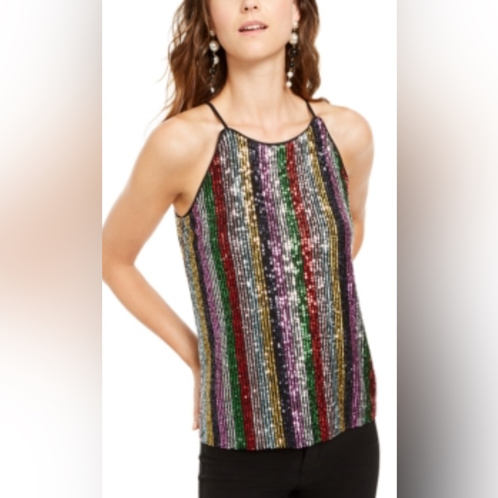 International Concepts XS Sequin Spaghetti Strap Tank Top Back Keyhole Closure